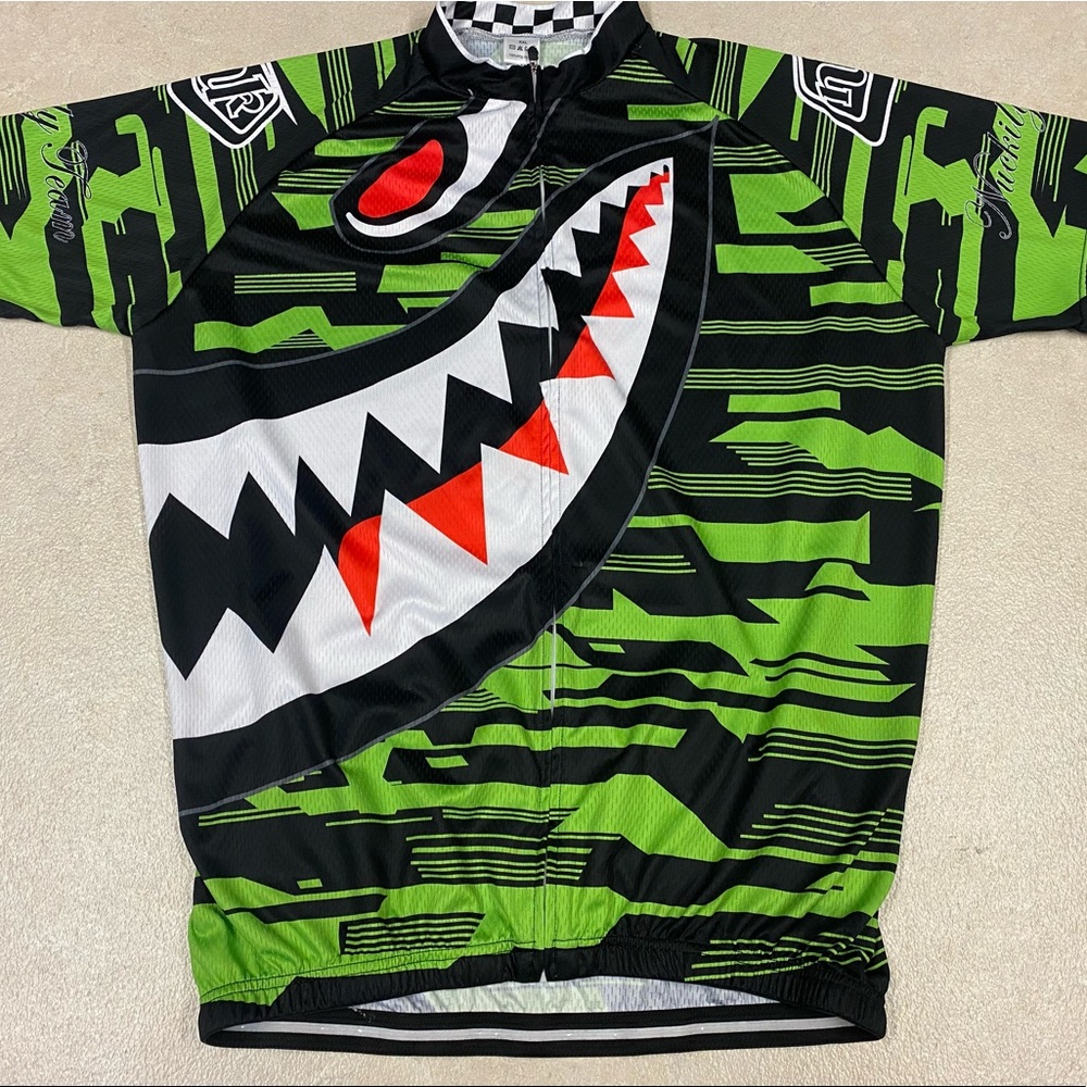 Nuckily Jersey Mens XXL Biking Workout Full Zip Short Sleeve Black Green